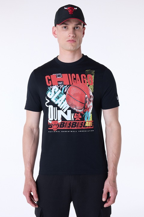 New Era, Тениска с фигурален принт и надпис, Червен/Черен/Бял