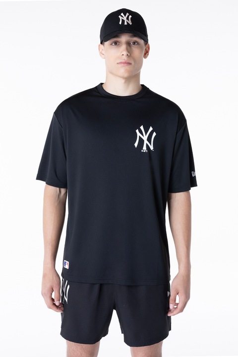 New Era, Тениска с овално деколте и монограм, Черен/Бял