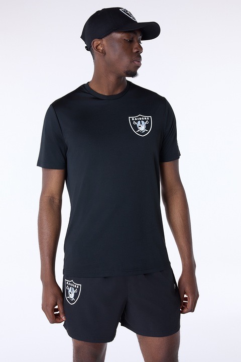 New Era, Памучна тениска с лого, Черен/Бял