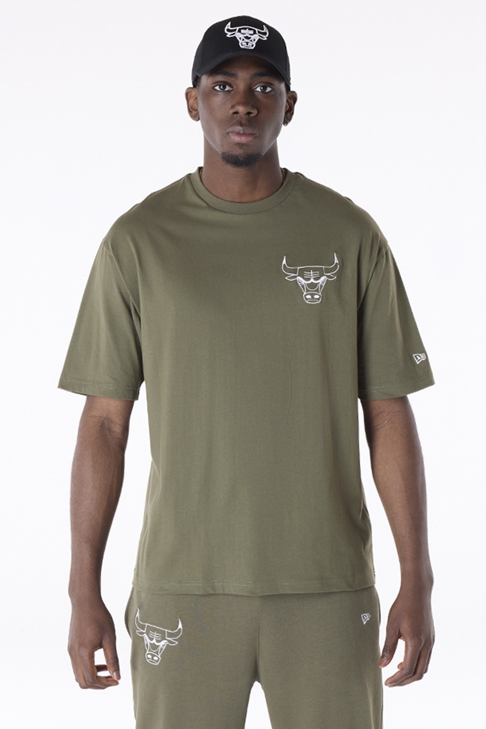 New Era, Tricou lejer cu logo pe piept, Alb optic, Verde spranghel, M