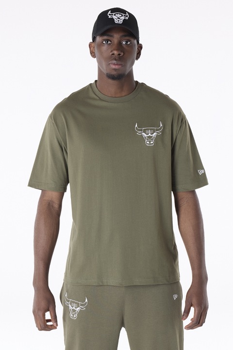 New Era, Тениска Loose с лого, Бял/Зелени аспержи