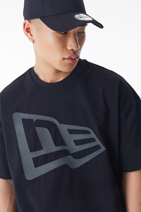 New Era, Tricou cu imprimeu logo, Negru/Gri, XS