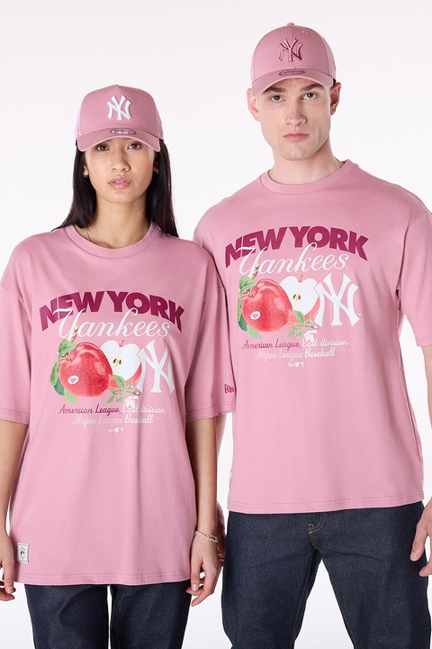New Era, Tricou unisex cu imprimeu, Alb/Roz