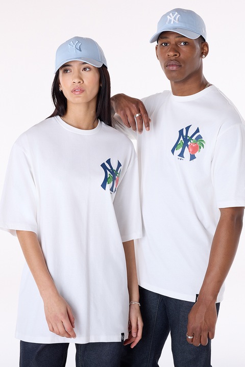 New Era, Tricou unisex cu logo, Alb/Albastru inchis