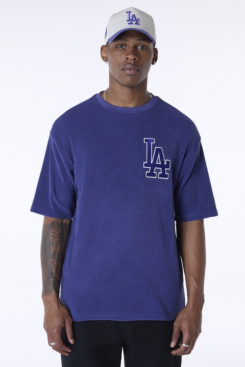 New Era, Tricou cu logo brodat, Albastru inchis