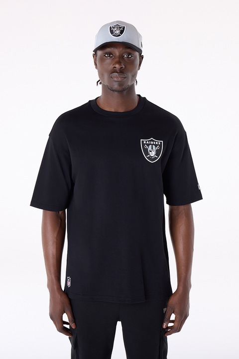 New Era, Tricou cu text pe spate, Negru/Gri inchis