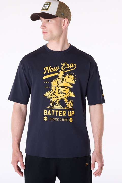 New Era, Tricou de bumbac cu imprimeu, Galben/Albastru ultramarin