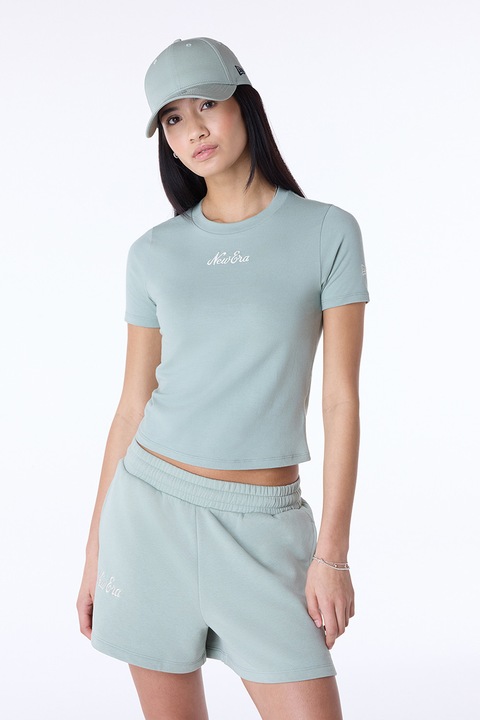 New Era, Tricou crop cu logo brodat, Gri cenusiu