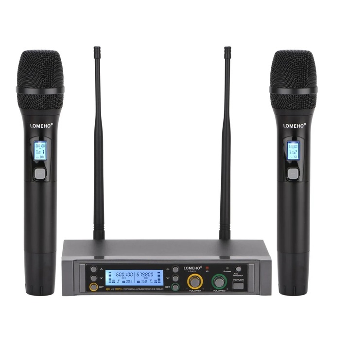 Vezeték nélküli mikrofon rendszer, 2x380 csatorna, visszacsatolásgátló funkció, EU tápegység, fekete