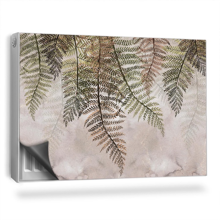 Capac decorativ pentru calorifer, Wallfluent, Ferigi si acuarela, Bej, 90 x 60 cm, 010220260040000282660