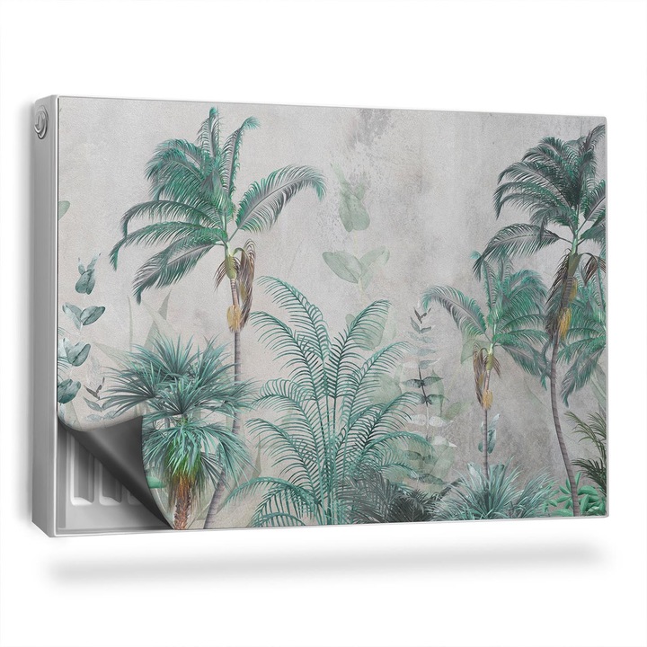 Capac decorativ pentru calorifer, Wallfluent, Palmieri, jungla, stins, Verde, 90 x 60 cm, 010220260040000282666