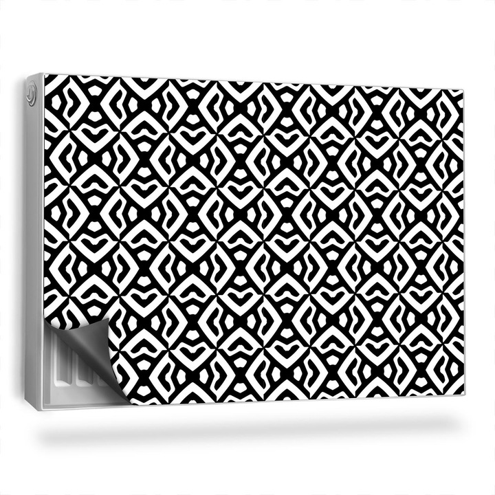 Capac decorativ pentru calorifer, Wallfluent, Mozaic geometric, Negru I Alb, 90 x 60 cm, 010220260040000282518