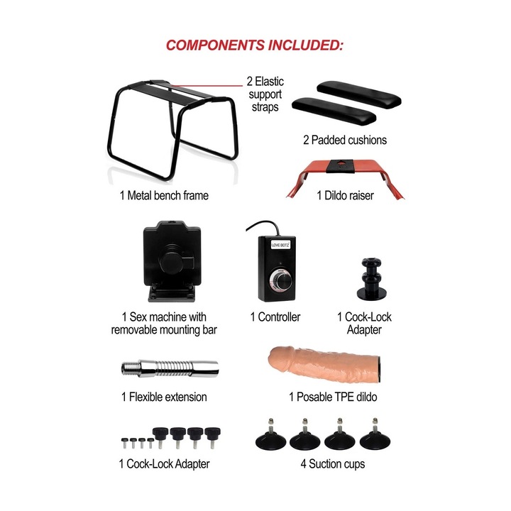 Bangin Bench 4 az 1-ben szexgéppel, XR Brands, vibrátor mellékelve, állítható méretek