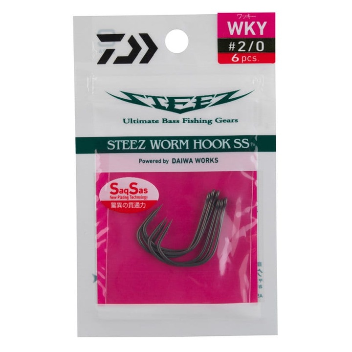 Daiwa Steez Worm Hook SS WKY #1 horgászhorgok, SaqSas technológiával, szín: metál, 10 darabos készlet
