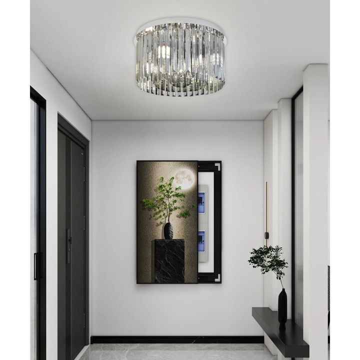 Candelabru RFAN, Model H98348/400, Textura Cristal, Metal, 5 X E14, Crom