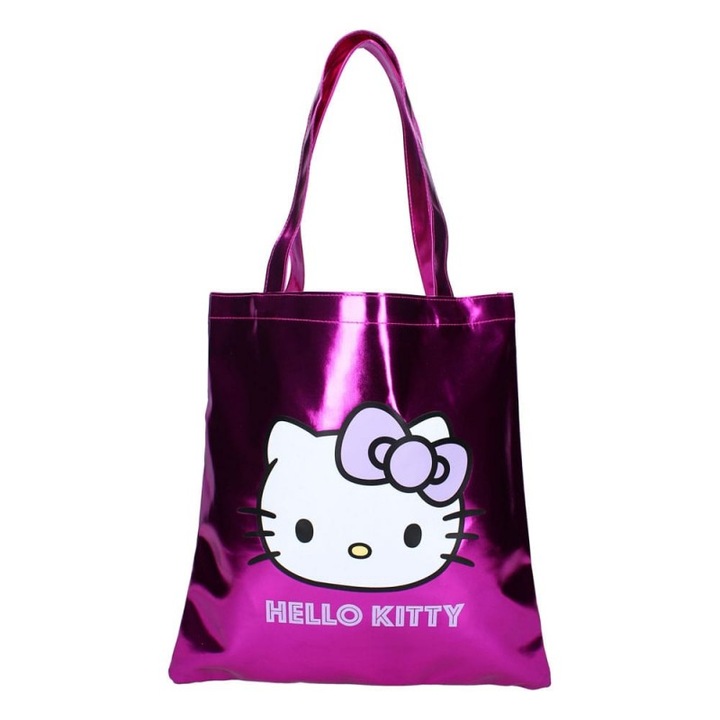 Geanta tote oficiala Sanrio Hello Kitty, metalizata, 37x36cm