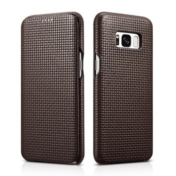 Husa din piele, tip carte, Samsung Galaxy S8 Plus - iCarer Woven Pattern Side Open, culoare Maro coffee Husa din piele, tip carte, Samsung Galaxy S8 Plus - iCarer Woven Pattern Side Open, culoare Maro coffee