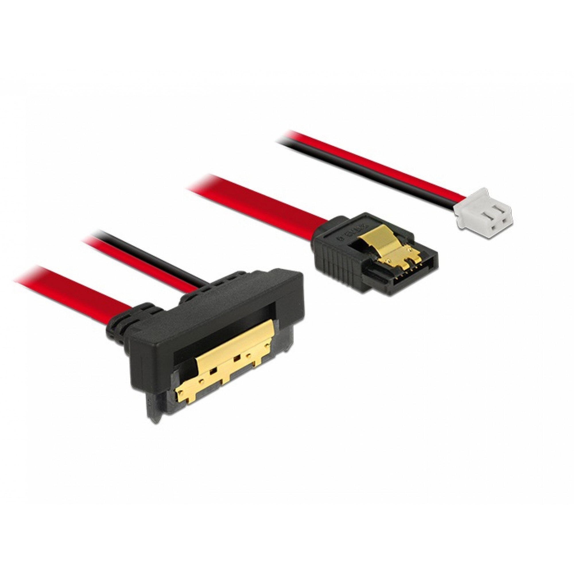 Cablu de date + alimentare SATA 22 pini 5V 6 Gb/s cu clips la Alimentare 2 pini + SATA 7 pini unghi jos/drept 30cm, Delock 85243