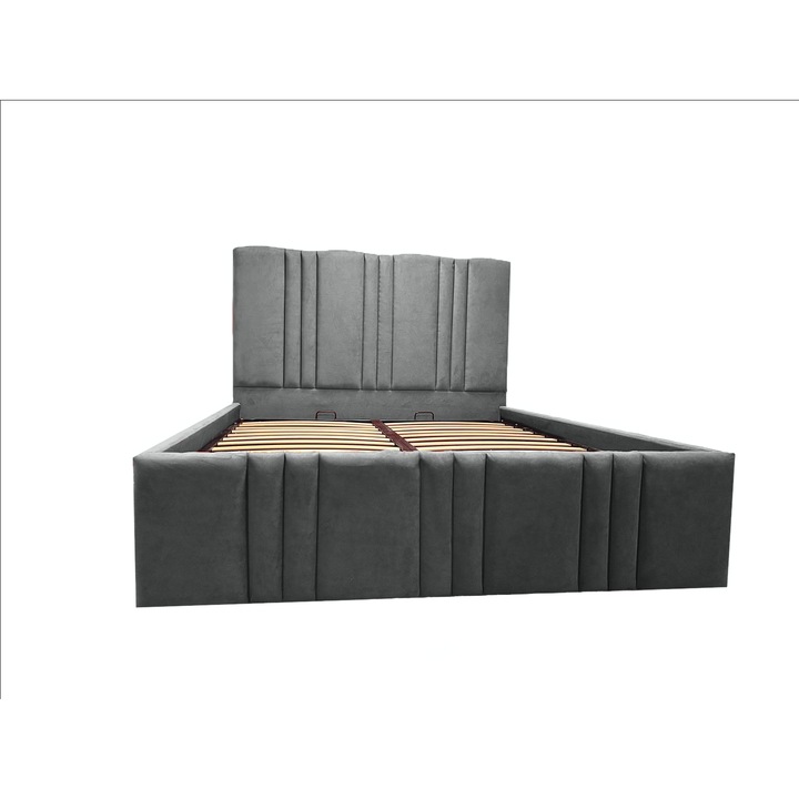 Pat Hades tapitat 110/190 cu somiera rabatabila si spatiu depozitare gri pal