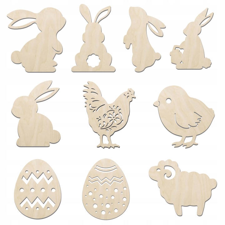 Set Ozdobe din Lemn pentru Paste, SMX Design, 50 bucati, 10 modele, 5 cm, Multicolor