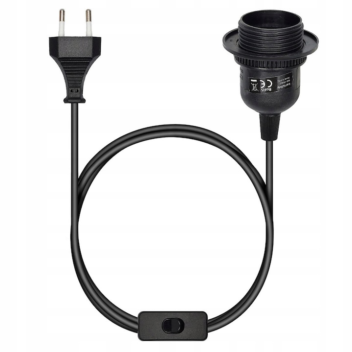 Set cablu cu intrerupator pentru lampa, Kwmobile, soclu E27, 1.8m, negru