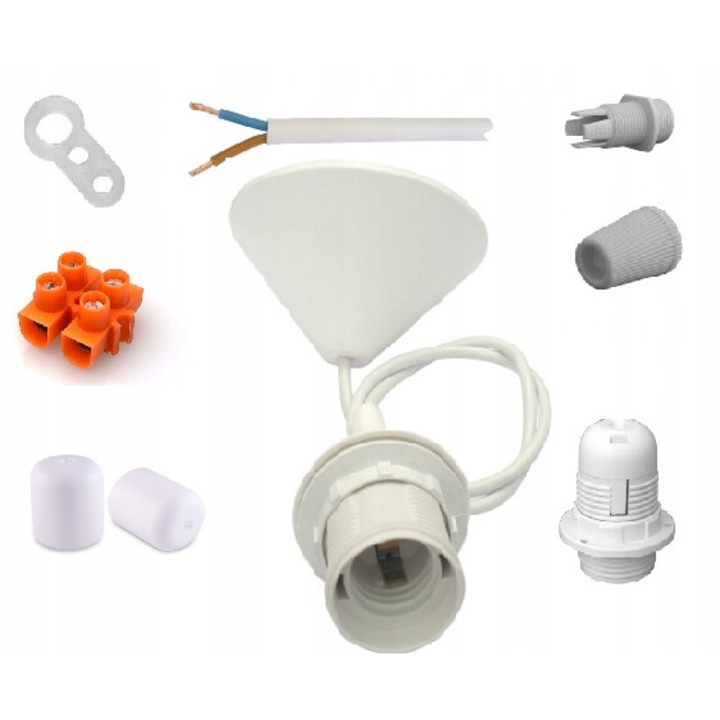 Set soclu E27 cu cablu si mascare, SMX Design, alb, 50cm, 64x120mm