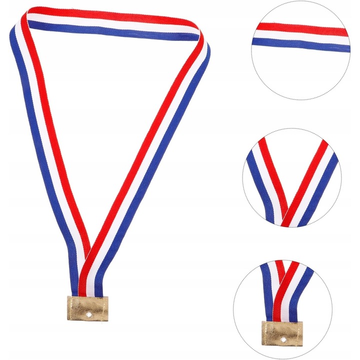 Система за закрепване на медал, комплект с шнур, 43x2,5 см, син,/бял/червен, златен клипс