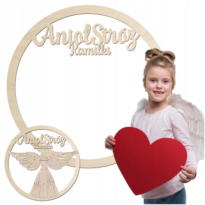 Obrecz de makrama cu numele copilului, Aniol Stroz, 20cm, lemn natural, set 1 buc.