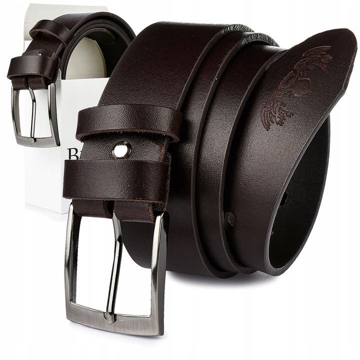 Мъжки колан Beltimore, кожен, регулируем, кафяв цвят, ширина 4 см, кутията е включена