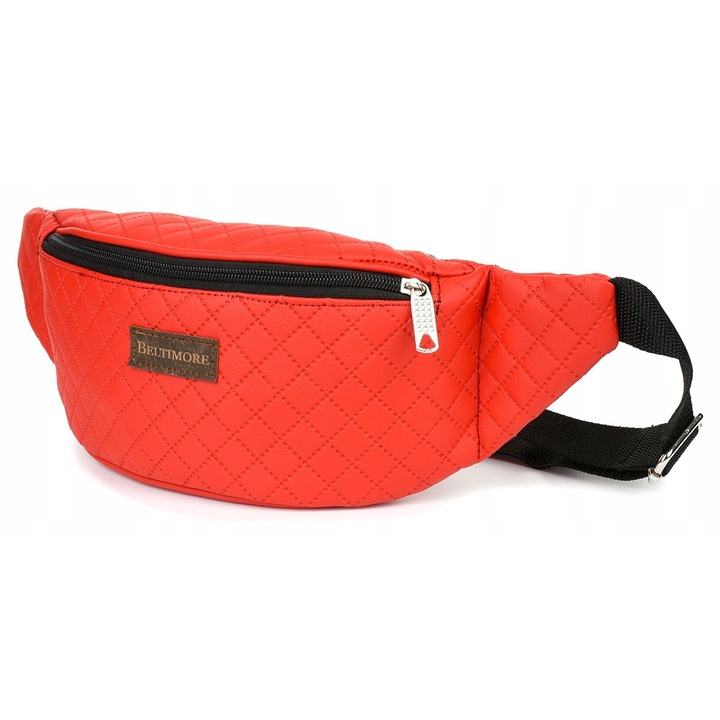 Nagy csípőtáska, piros, eco-bőrből, cipzárral, Beltimore