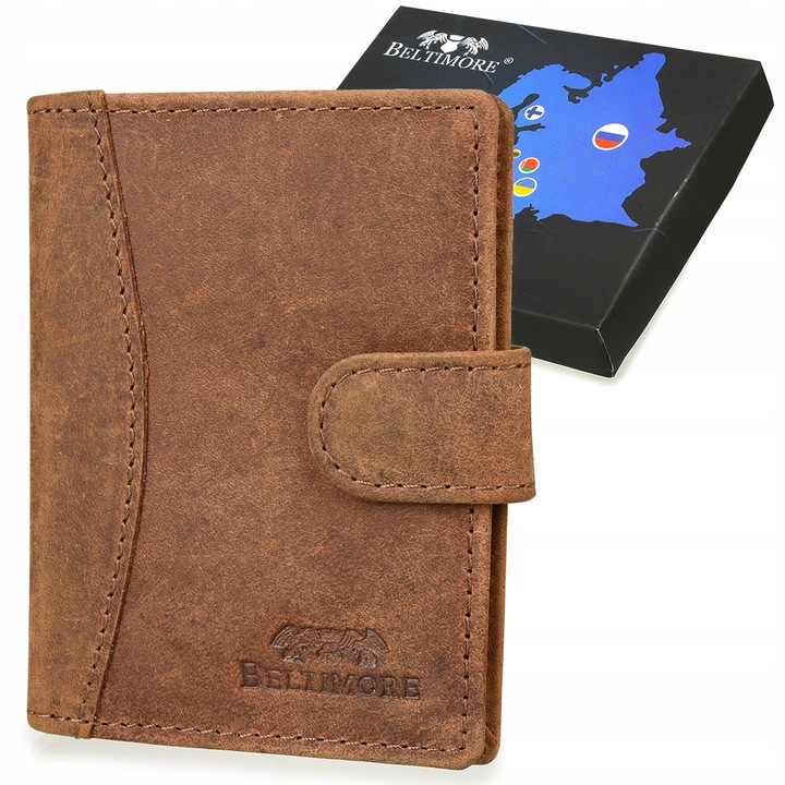 Etui din piele pentru carti de vizita/carduri, Beltimore, vintage, protectie RFID, 10.5x8x1.5cm