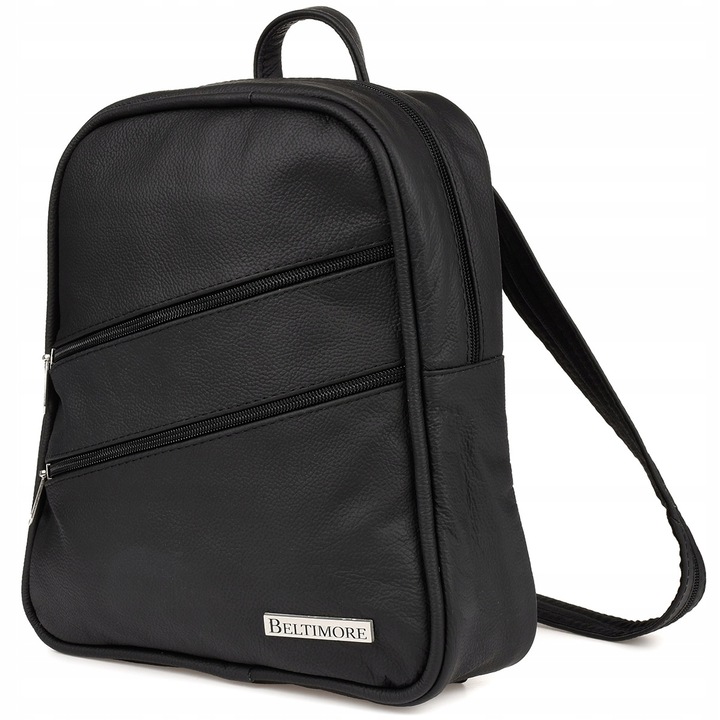 Beltimore női hátizsák, valódi bőr, 4 zseb, fekete, 26x28,5x10cm