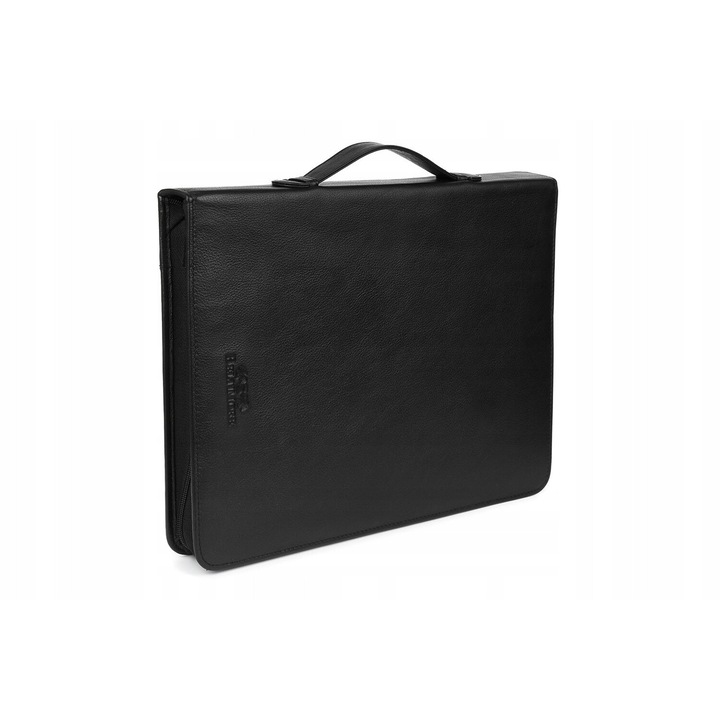 Servieta din piele naturala pentru barbati Beltimore, organizare interna, negru, dimensiuni 35x26x4cm