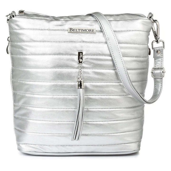 Дамска чанта Beltimore, сребриста, пластмаса, 34х30х14см