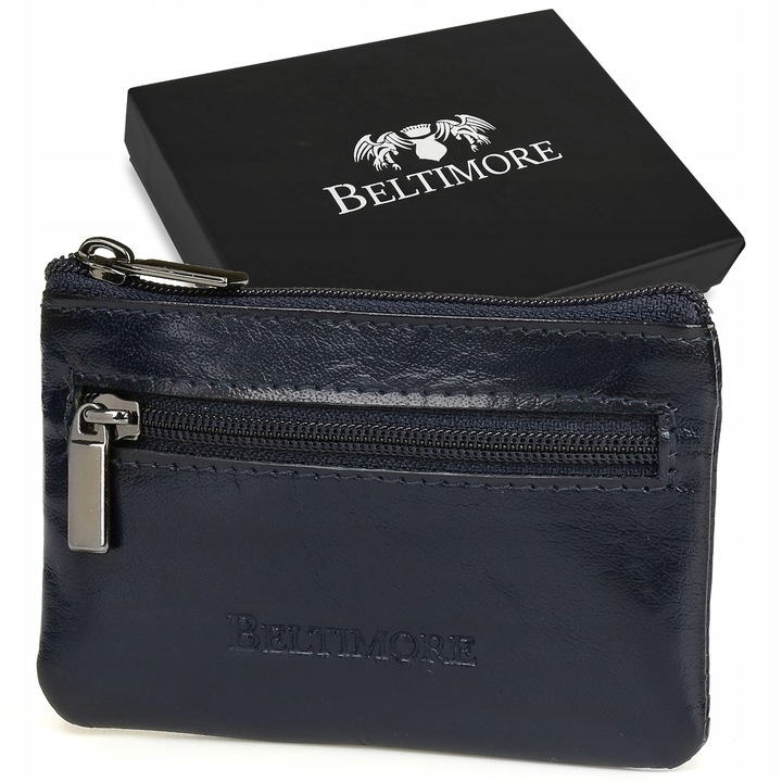 Etui pentru chei din piele naturala, Beltimore, 2 compartimente, bleumarin, 6.7x9.7cm