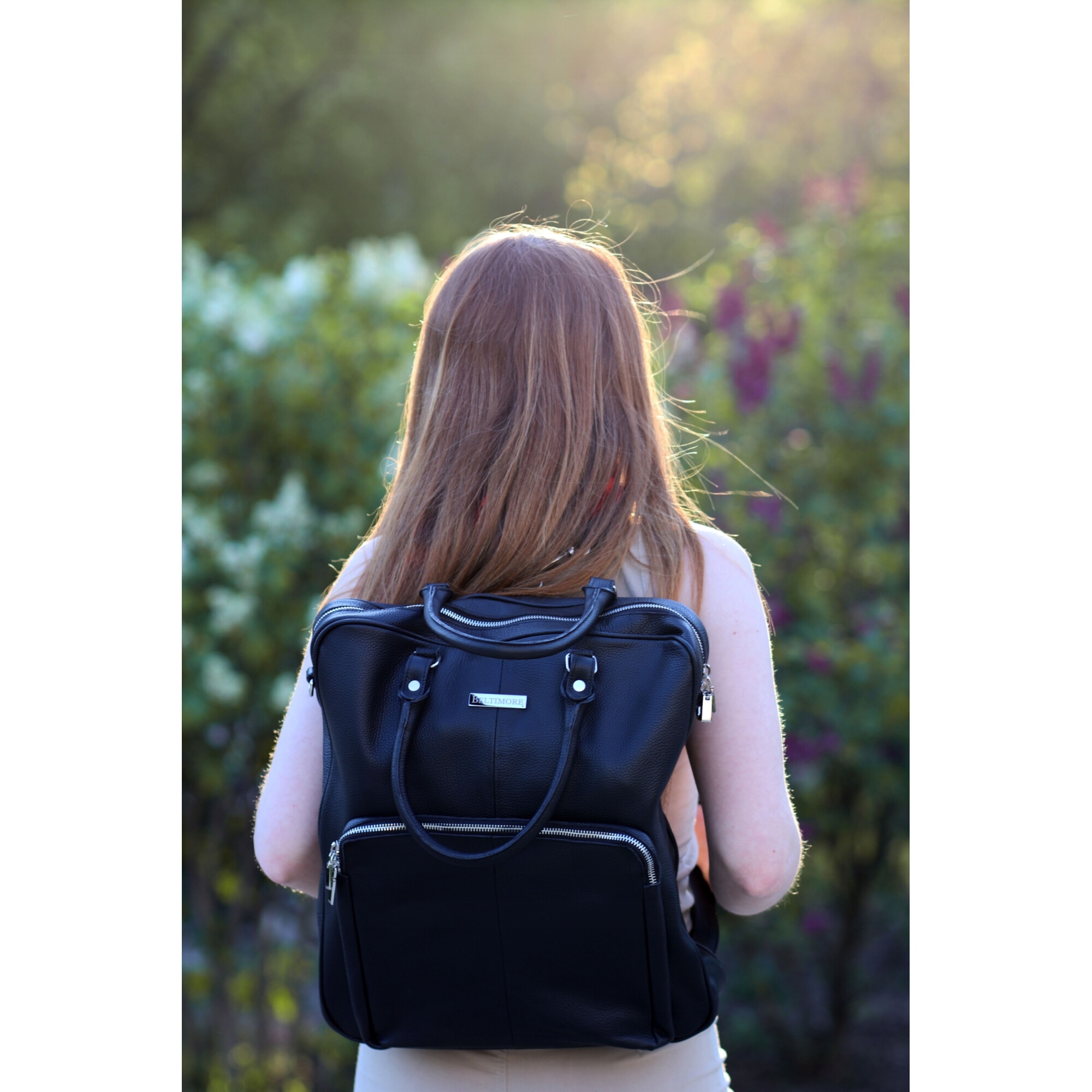 Rucsac mare 2in1 din piele naturala, Beltimore, negru, pentru laptop 15"
