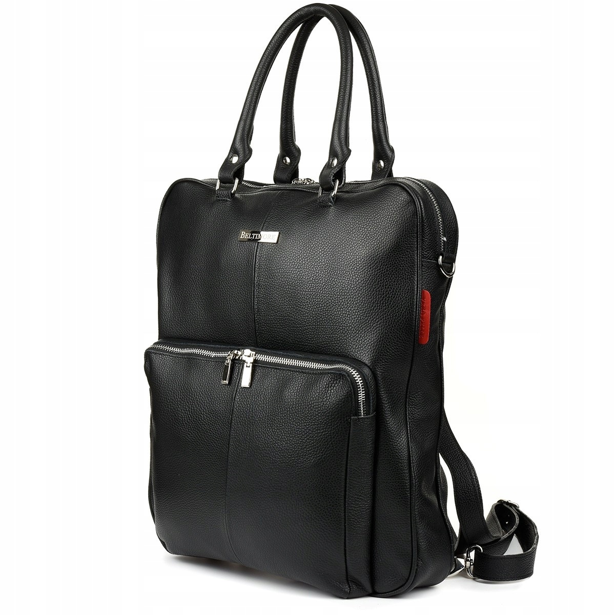 Rucsac mare 2in1 din piele naturala, Beltimore, negru, pentru laptop 15"