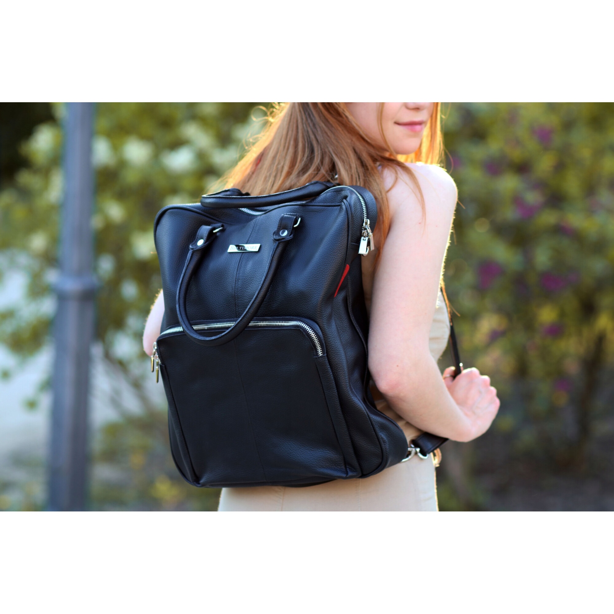 Rucsac mare 2in1 din piele naturala, Beltimore, negru, pentru laptop 15"