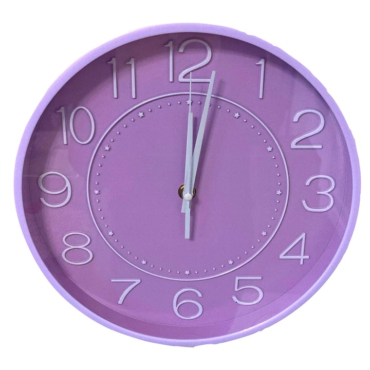 Ceas perete, Silentios, ideal Bucatarie, Living, culoare Mov, 25 cm