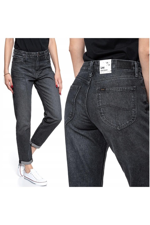 Blugi Dama, Lee, Mom Straight, W26-L33, 100% Bumbac, Fermoar, Lungi, 5 Buzunare, High-Quality, Negru