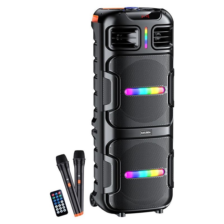 Преносим високоговорител с микрофон, Kaku Model 12101 Wireless BT 5.2, 60W, 4500mAh, LED дисплей, Ambient RGB Led, черен