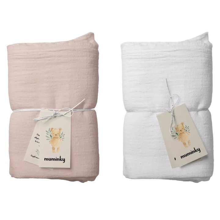 Комплект от 2 бр. Muminky муселин, 50x60 см, розово/бяло, 100% памук