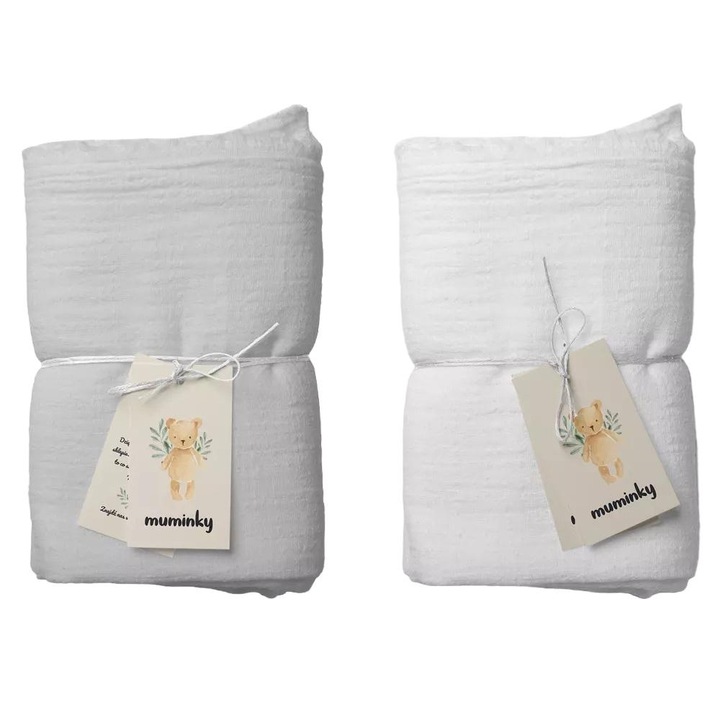 2 db Muminky muszlin készlet, 50x60 cm, hipoallergén, fehér/szürke