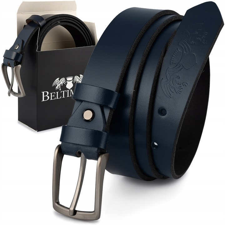 Férfi öv, Valódi bőr, 140 cm, Sötétkék