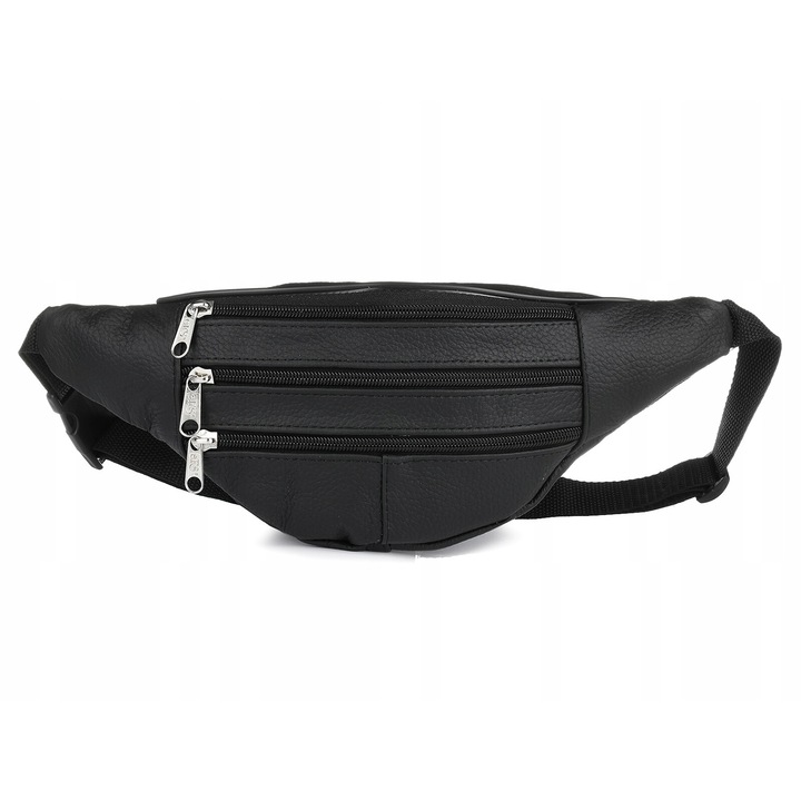 Sporttáska, Beltimore, valódi bőr, 3 rekeszes, fekete, 34x14cm