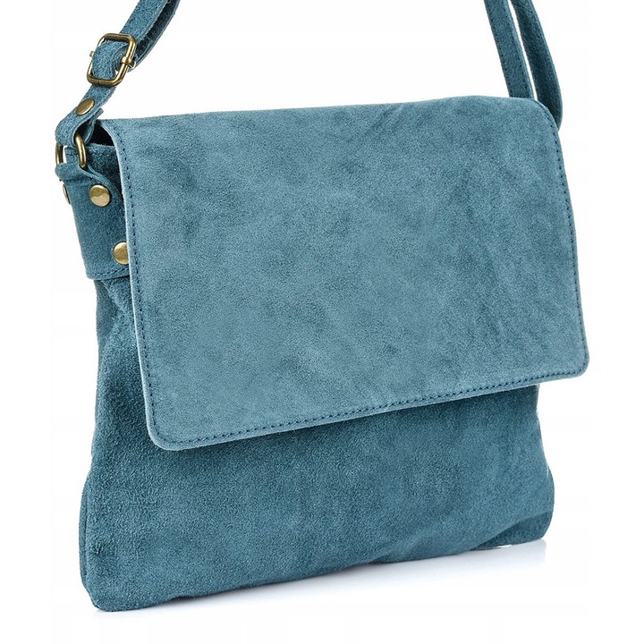 Дамска чанта Beltimore, велурена дръжка, синя, размери 30х25х4см, комплект с регулируема презрамка