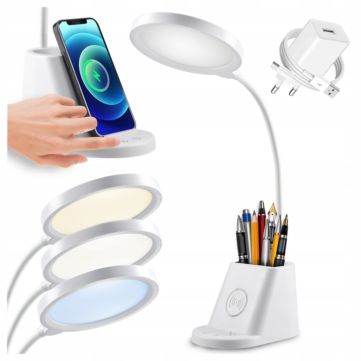 Lampa de birou LED Organizator de birou Scoala Induction Touch Ajustabil Alb