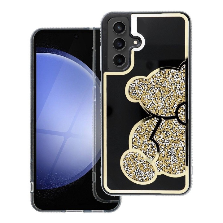 Кейс за Samsung Galaxy A56 5G, Кристален плюшено мече, Дизайн с плюшено мече, Блестящи кристали, Издръжлив, Устойчив на удар и надраскване, Златист