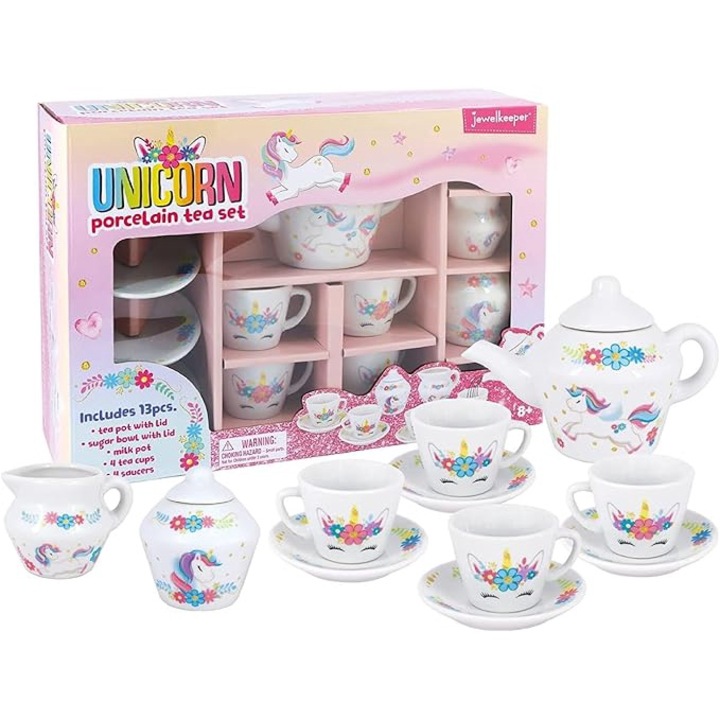 Teáskészlet, Jewelkeeper, porcelán unikornis lányoknak, 13 db