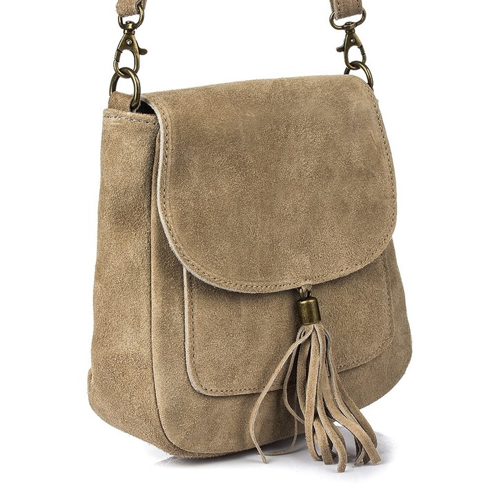 Női táska, Vera Pelle, levéltartó, valódi bőr, bézs, méretek 20x20x7cm